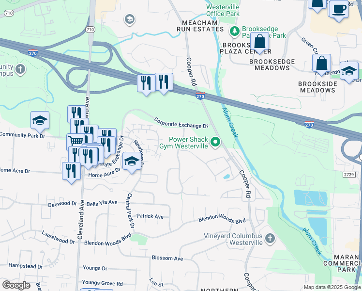 map of restaurants, bars, coffee shops, grocery stores, and more near 6350 Presidential Gateway in Columbus