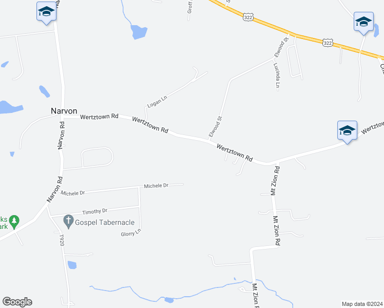map of restaurants, bars, coffee shops, grocery stores, and more near 5934 Wertztown Rd in Narvon