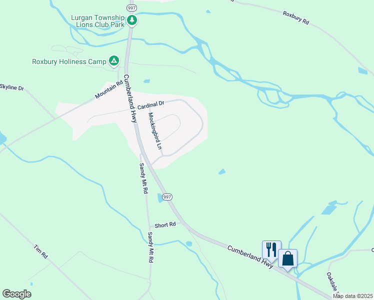 map of restaurants, bars, coffee shops, grocery stores, and more near 10052 Cardinal Drive in Orrstown