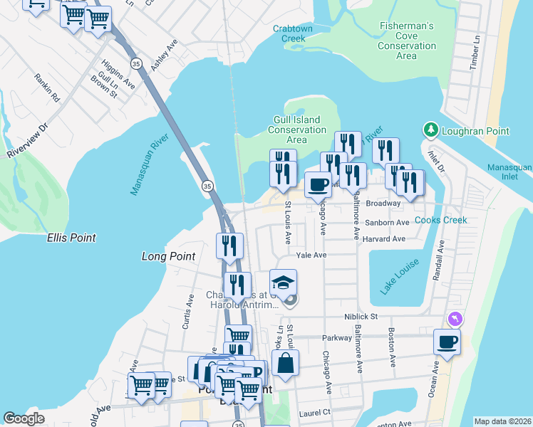 map of restaurants, bars, coffee shops, grocery stores, and more near 402 Richard Avenue in Point Pleasant Beach