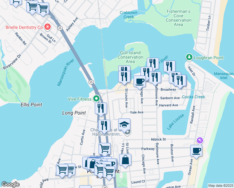 map of restaurants, bars, coffee shops, grocery stores, and more near 402 Richard Avenue in Point Pleasant Beach