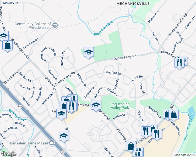 map of restaurants, bars, coffee shops, grocery stores, and more near 3314 Danley Road in Philadelphia