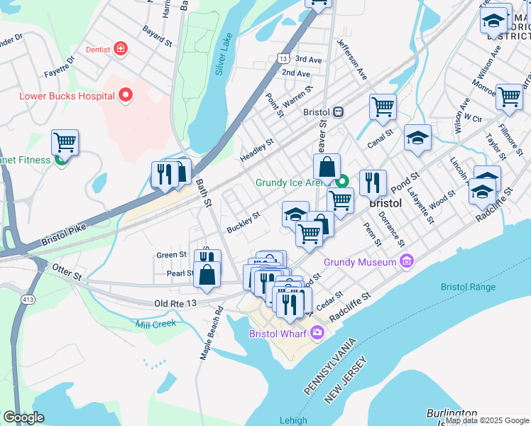 map of restaurants, bars, coffee shops, grocery stores, and more near 230 Buckley Street in Bristol