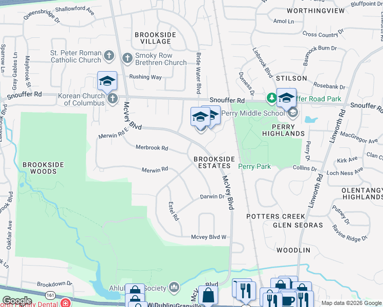 map of restaurants, bars, coffee shops, grocery stores, and more near 6644 Millbrae Road in Columbus