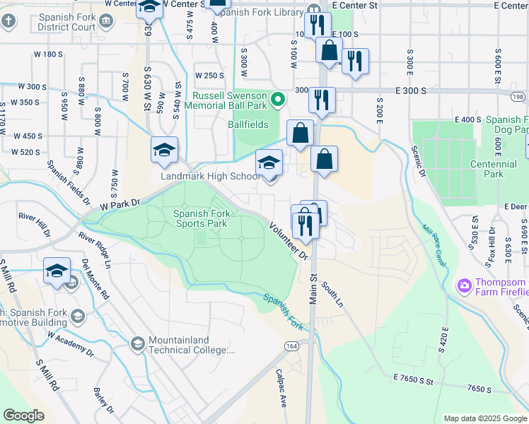 map of restaurants, bars, coffee shops, grocery stores, and more near 773 170 West in Spanish Fork