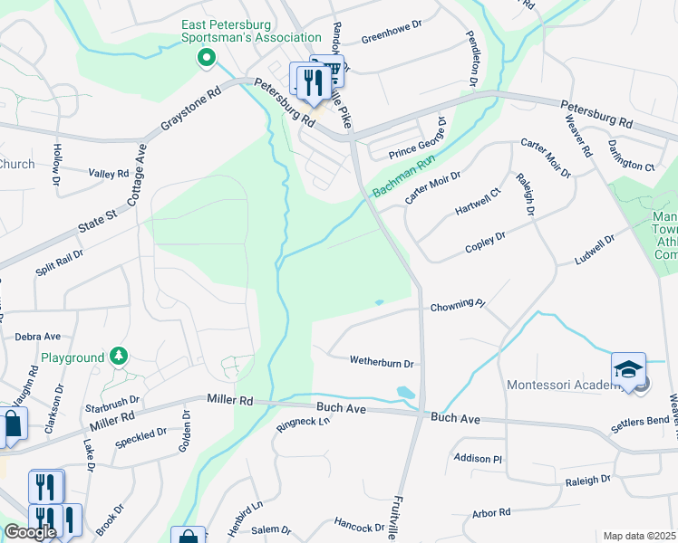 map of restaurants, bars, coffee shops, grocery stores, and more near 2544 Fruitville Pike in Lancaster