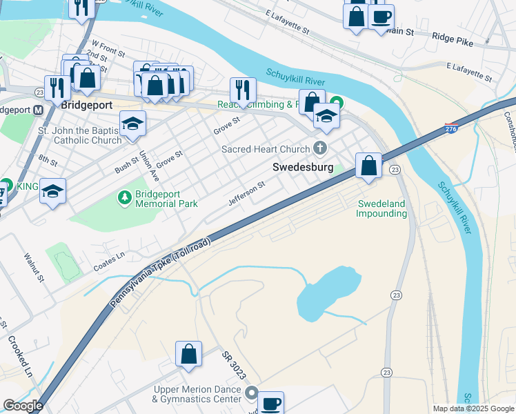 map of restaurants, bars, coffee shops, grocery stores, and more near 691 Pershing Street in Bridgeport
