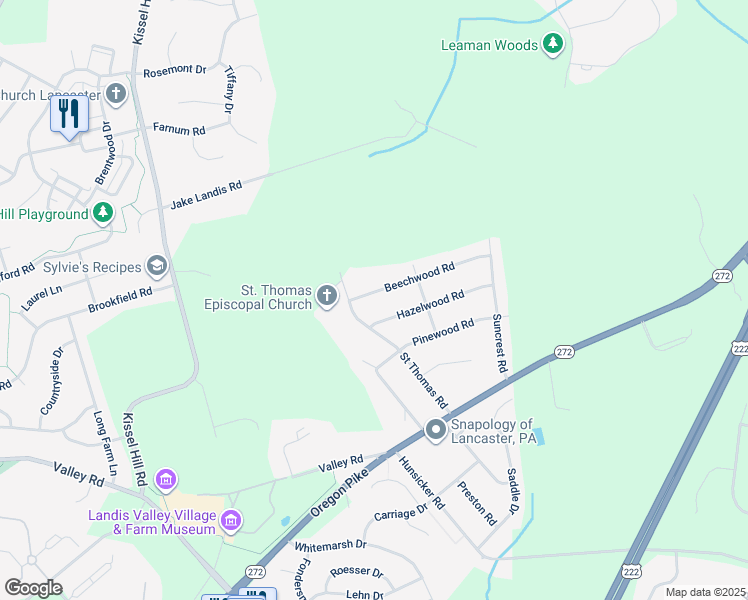 map of restaurants, bars, coffee shops, grocery stores, and more near 2604 Beechwood Road in Lancaster