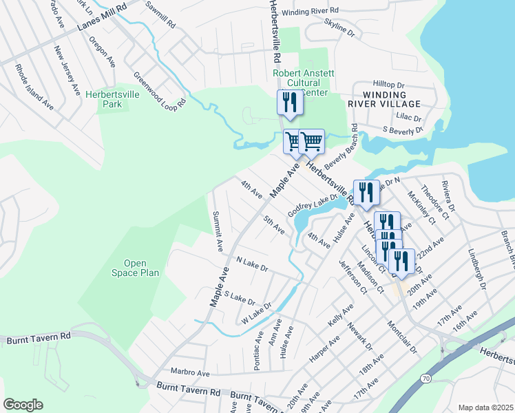 map of restaurants, bars, coffee shops, grocery stores, and more near 518 4th Avenue in Brick Township
