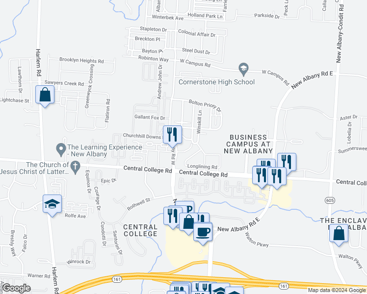 map of restaurants, bars, coffee shops, grocery stores, and more near 5745 Middleham Lane in Columbus