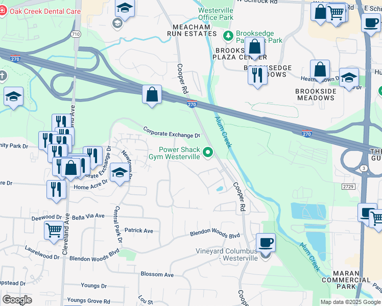 map of restaurants, bars, coffee shops, grocery stores, and more near 6464 Presidential Gateway in Columbus