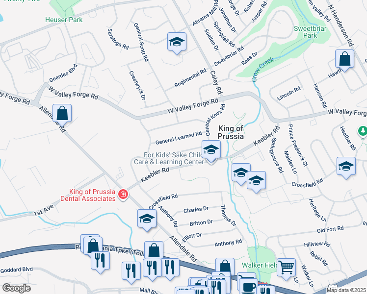 map of restaurants, bars, coffee shops, grocery stores, and more near 539 General Armstrong Road in King of Prussia