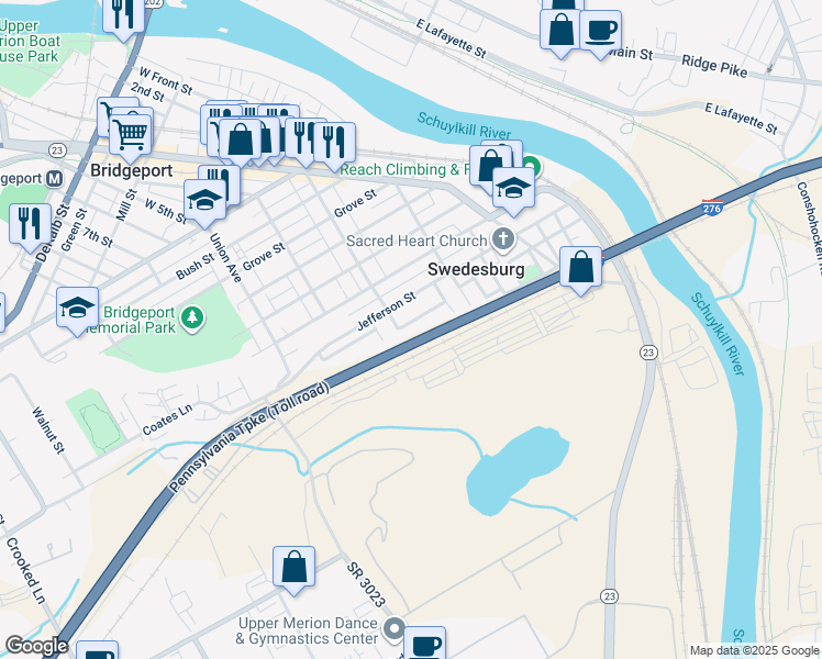 map of restaurants, bars, coffee shops, grocery stores, and more near 697 Pershing Street in Bridgeport