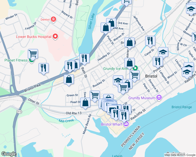 map of restaurants, bars, coffee shops, grocery stores, and more near 626 Race Street in Bristol