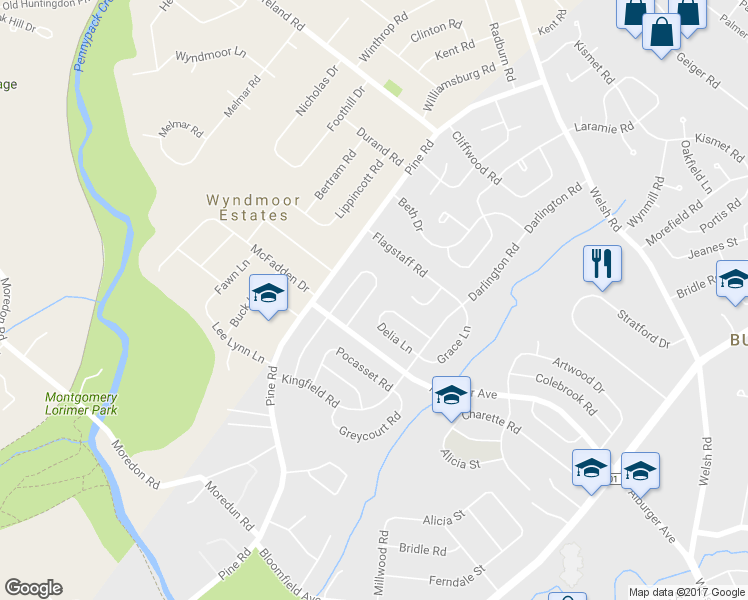 map of restaurants, bars, coffee shops, grocery stores, and more near 9225 Laramie Road in Philadelphia