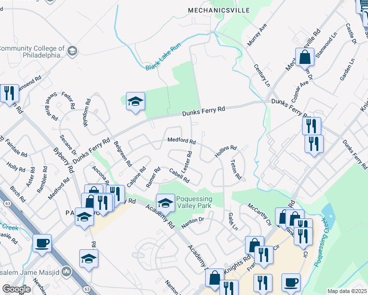 map of restaurants, bars, coffee shops, grocery stores, and more near 12752 Kenny Road in Philadelphia