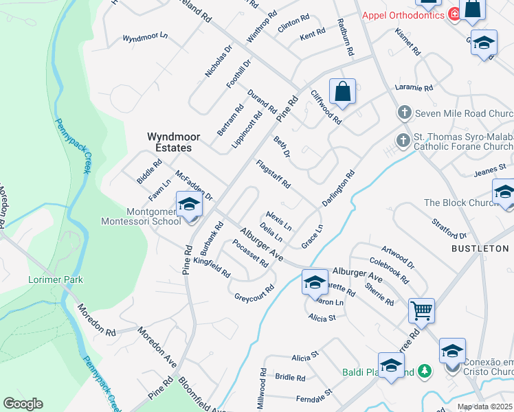 map of restaurants, bars, coffee shops, grocery stores, and more near 9225 Laramie Road in Philadelphia