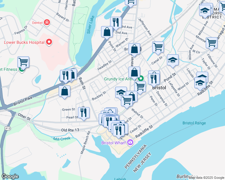 map of restaurants, bars, coffee shops, grocery stores, and more near 613 Spruce Street in Bristol