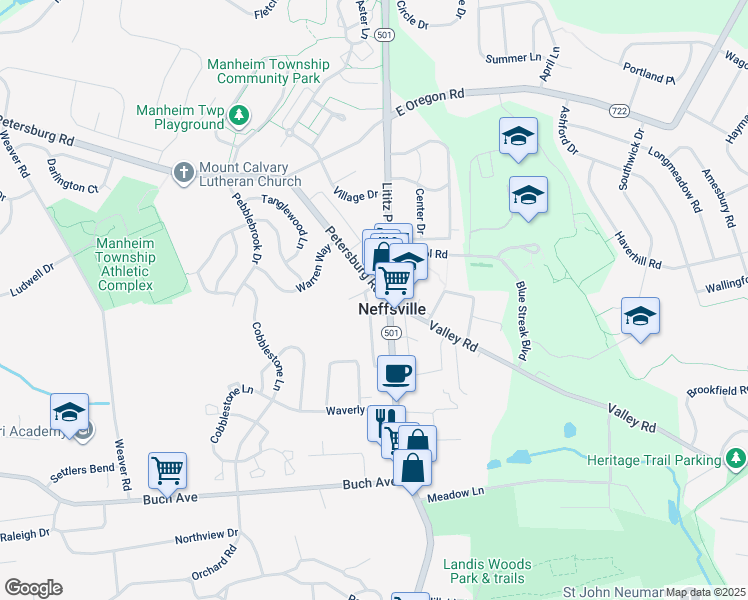 map of restaurants, bars, coffee shops, grocery stores, and more near 30 Petersburg Road in Lancaster