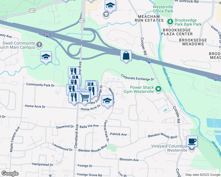 map of restaurants, bars, coffee shops, grocery stores, and more near 2637 Christine Boulevard in Columbus