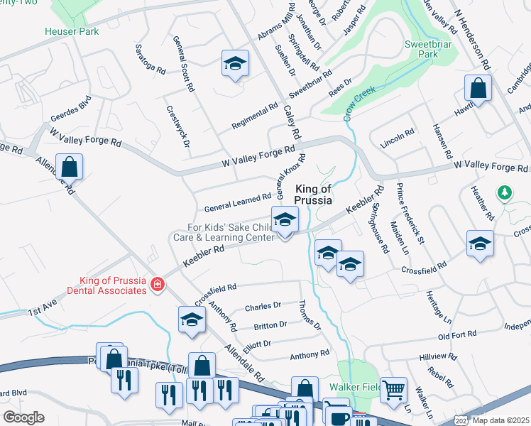 map of restaurants, bars, coffee shops, grocery stores, and more near 511 General Armstrong Road in King of Prussia