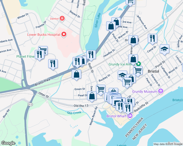 map of restaurants, bars, coffee shops, grocery stores, and more near 644 Bath Street in Bristol
