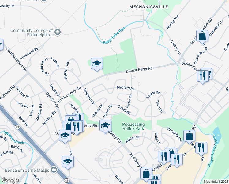 map of restaurants, bars, coffee shops, grocery stores, and more near 3311 Atmore Road in Philadelphia