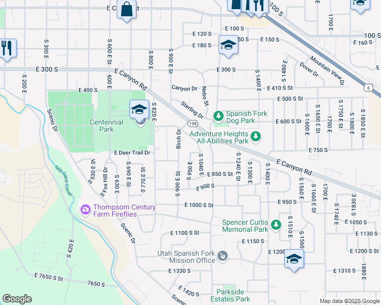 map of restaurants, bars, coffee shops, grocery stores, and more near 896 East 740 South in Spanish Fork