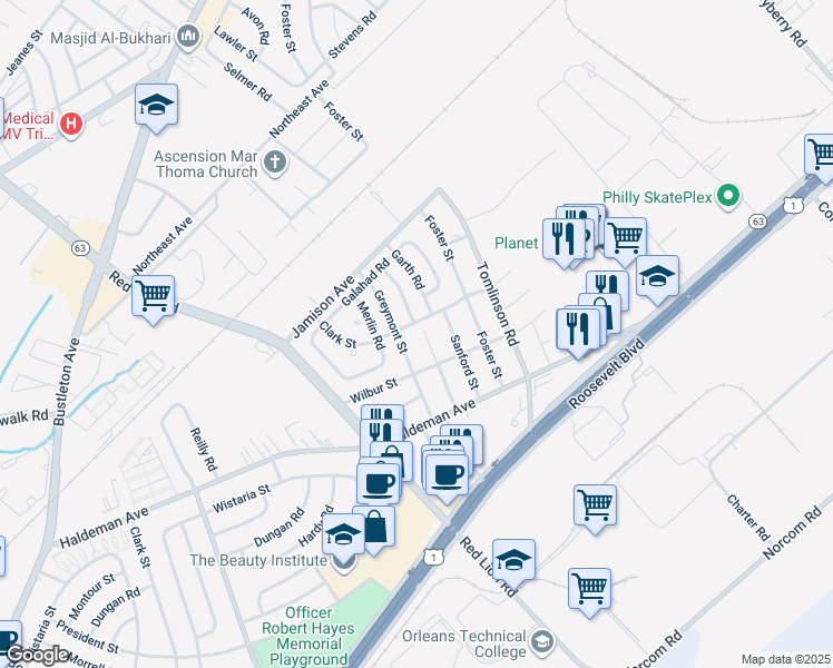 map of restaurants, bars, coffee shops, grocery stores, and more near 1924 Kentwood Street in Philadelphia