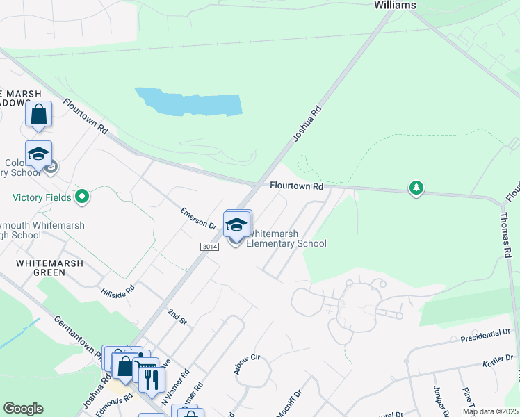 map of restaurants, bars, coffee shops, grocery stores, and more near 4143 Redwood Road in Lafayette Hill