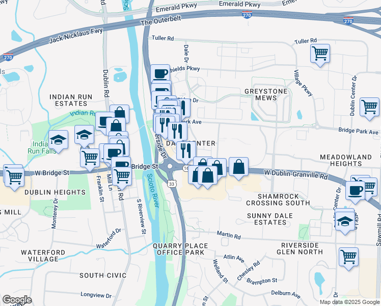 map of restaurants, bars, coffee shops, grocery stores, and more near in Dublin