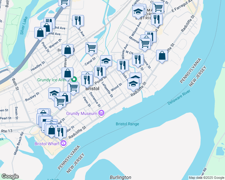 map of restaurants, bars, coffee shops, grocery stores, and more near 915 Wood Street in Bristol