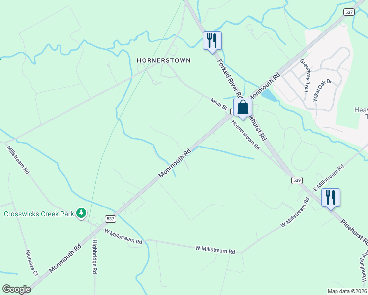 map of restaurants, bars, coffee shops, grocery stores, and more near 846 Monmouth Road in Upper Freehold