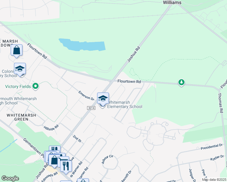 map of restaurants, bars, coffee shops, grocery stores, and more near 4143 Redwood Road in Lafayette Hill