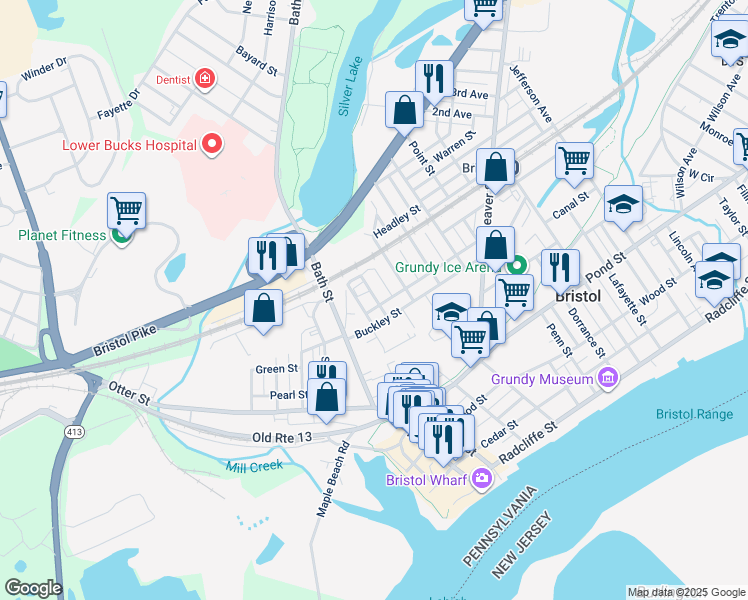 map of restaurants, bars, coffee shops, grocery stores, and more near 626 Race Street in Bristol