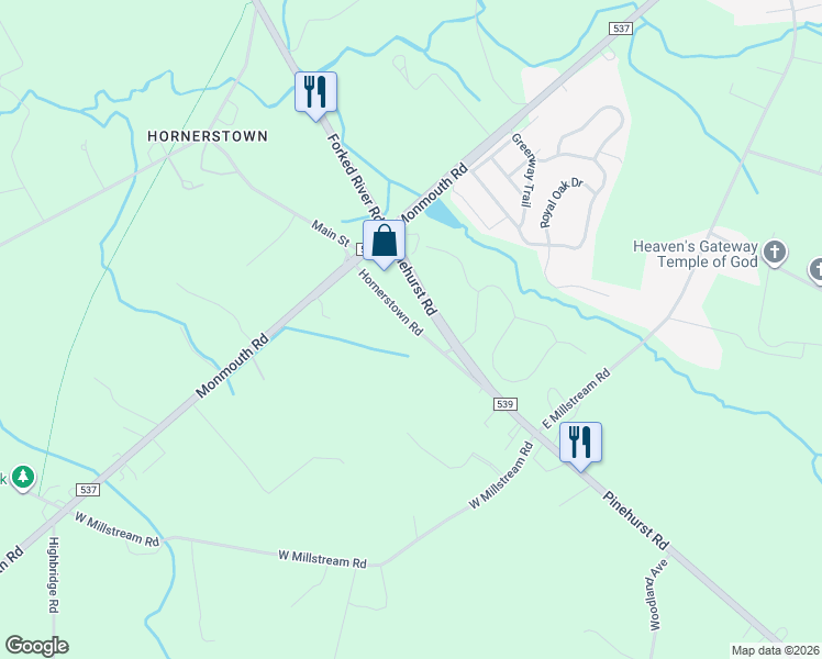 map of restaurants, bars, coffee shops, grocery stores, and more near 411 County Road 539 in Plumsted