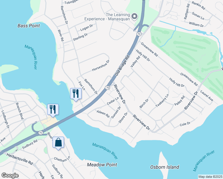map of restaurants, bars, coffee shops, grocery stores, and more near 12 Black Pine Lane in Brielle