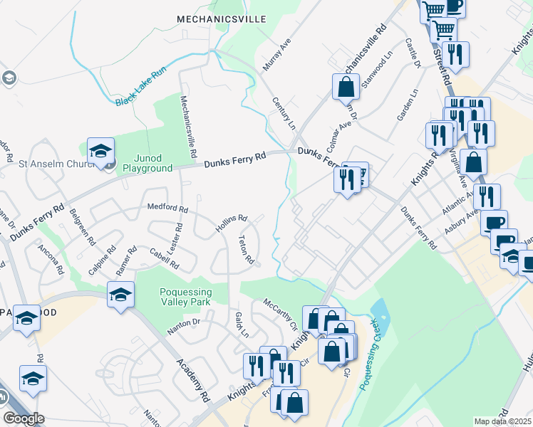 map of restaurants, bars, coffee shops, grocery stores, and more near 3507 Teton Road in Philadelphia
