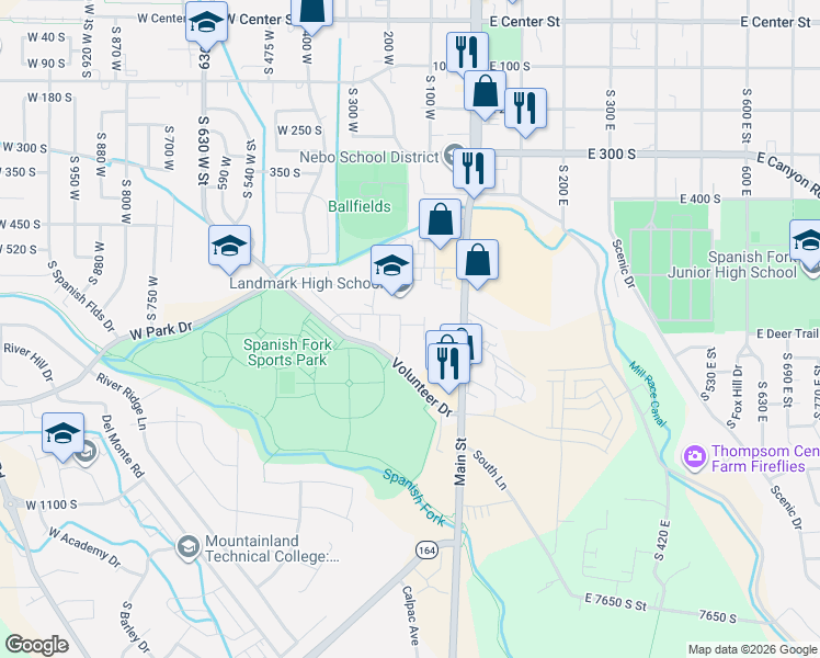 map of restaurants, bars, coffee shops, grocery stores, and more near 147 West 700 North in Spanish Fork