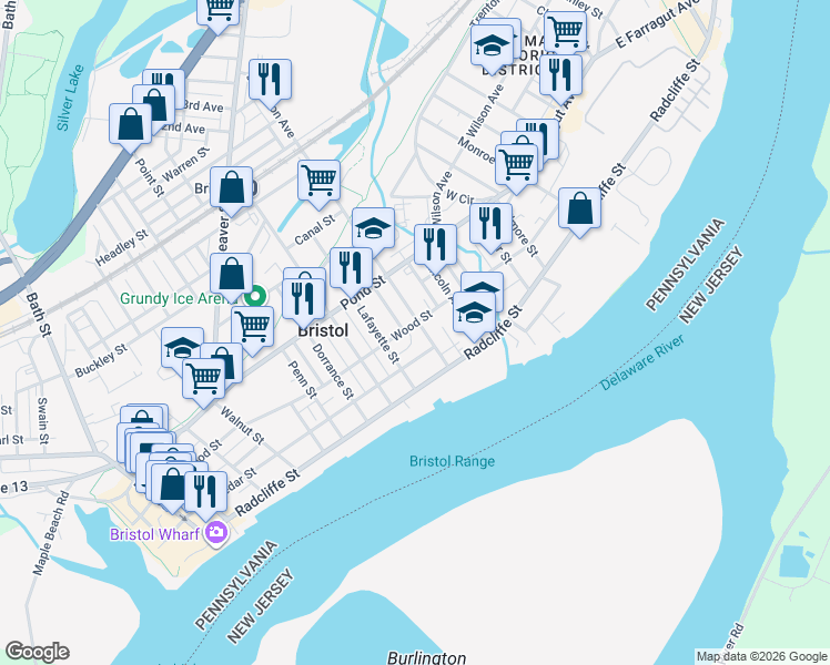 map of restaurants, bars, coffee shops, grocery stores, and more near 302 Jefferson Avenue in Bristol