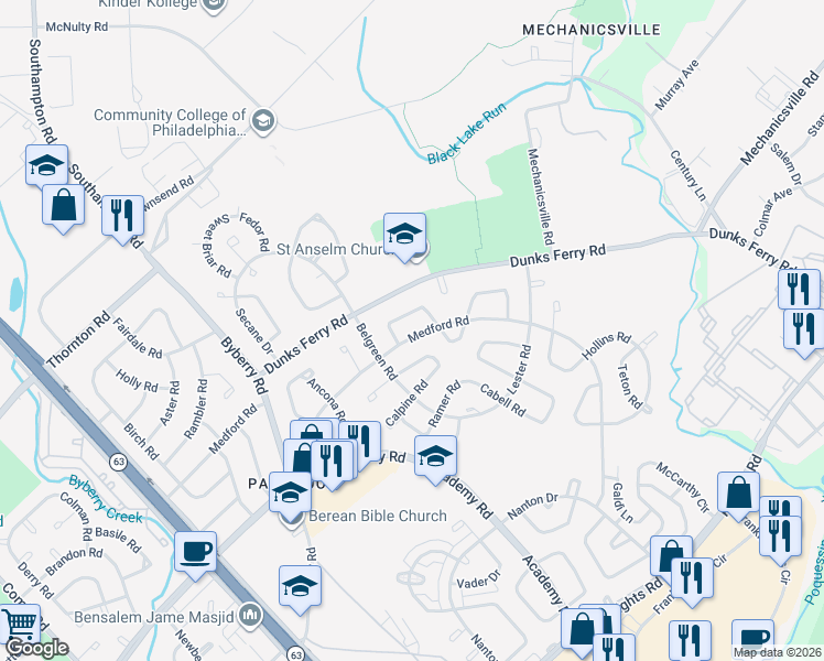 map of restaurants, bars, coffee shops, grocery stores, and more near 3206 Danley Road in Philadelphia
