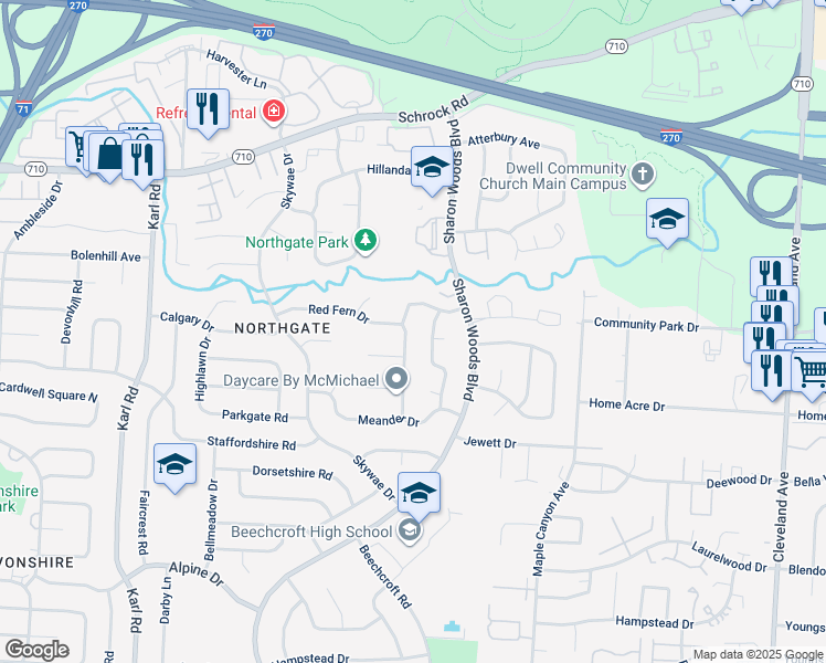 map of restaurants, bars, coffee shops, grocery stores, and more near 6497 Johnanne Street in Columbus