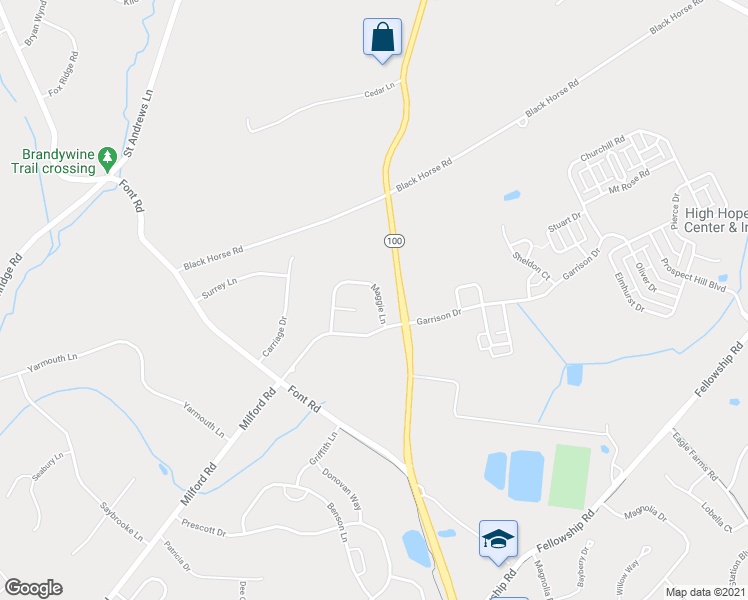 map of restaurants, bars, coffee shops, grocery stores, and more near 136 Maggie Lane in Chester Springs
