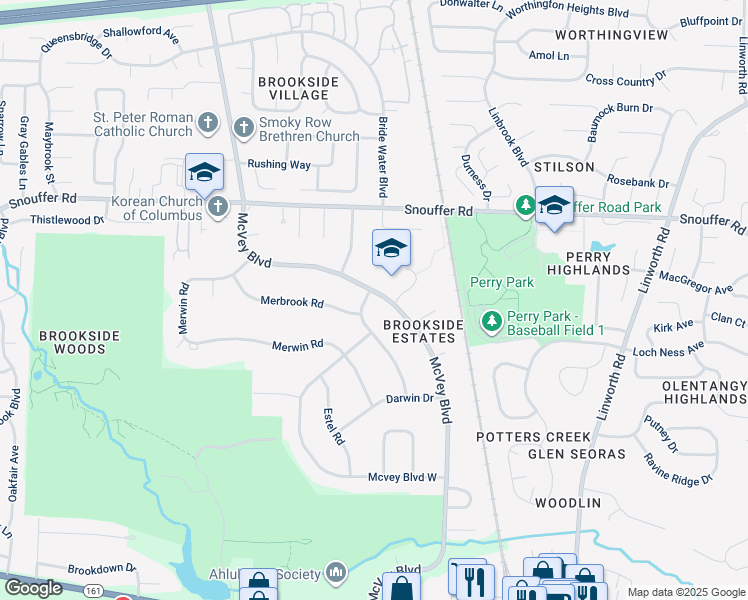 map of restaurants, bars, coffee shops, grocery stores, and more near 6697 McVey Boulevard in Columbus