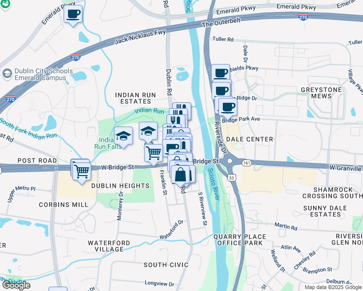 map of restaurants, bars, coffee shops, grocery stores, and more near 56 North High Street in Dublin