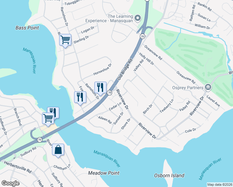 map of restaurants, bars, coffee shops, grocery stores, and more near 12 Black Pine Lane in Brielle