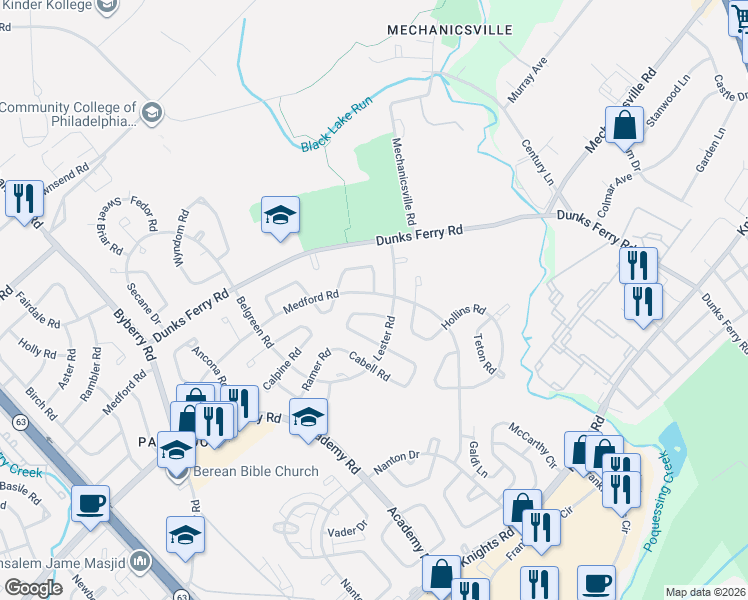 map of restaurants, bars, coffee shops, grocery stores, and more near 12735 Minden Road in Philadelphia