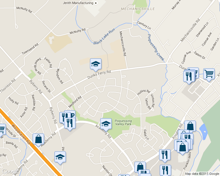 map of restaurants, bars, coffee shops, grocery stores, and more near 12735 Minden Road in Philadelphia