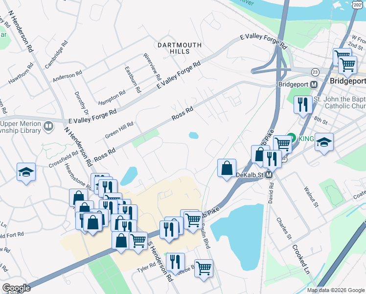 map of restaurants, bars, coffee shops, grocery stores, and more near 171 Boro Line Rd in King of Prussia