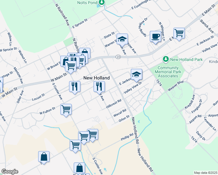 map of restaurants, bars, coffee shops, grocery stores, and more near 226 Brimmer Avenue in New Holland